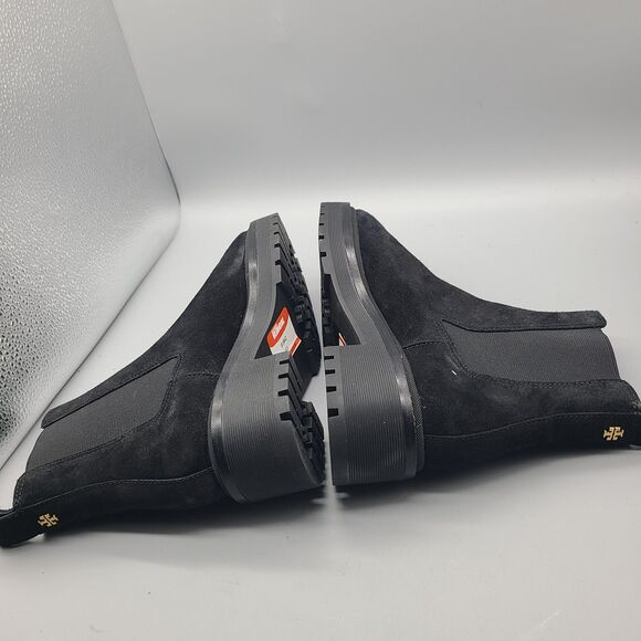 TORY BURCH Chelsea women boots black leather Suede lug sole size 6.5 New $378 - Picture 7 of 10